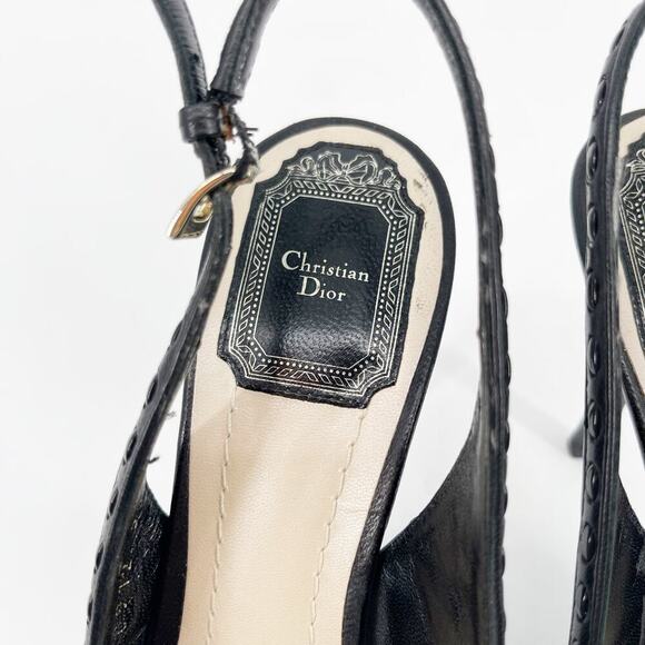 Dior Black Cannage Patent and Leather Bow CD Logo Slingback Pump size 36 - Picture 8 of 11
